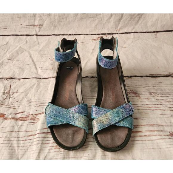 Wolky Era Turquoise Reptile Print Wedge Sandals Size 41 - Picture 2 of 6